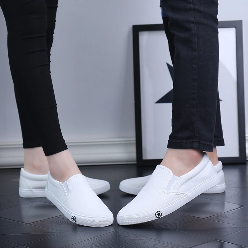 Chaussures en toile vulcanisée unisexes, à enfiler, blanches, baskets pour couple, chaussures de travail pour infirmières, style vieux Pékin